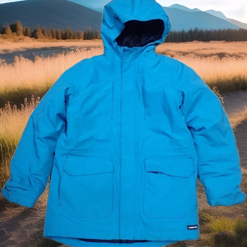 Lands' End Winter Parka Girls Size Medium 10/12 Blue Excellent Insulated Hooded